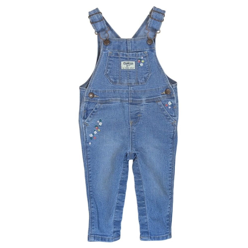 OshKosh B'gosh Baby Girls Denim Floral Embroidered Overalls Size 9 Months